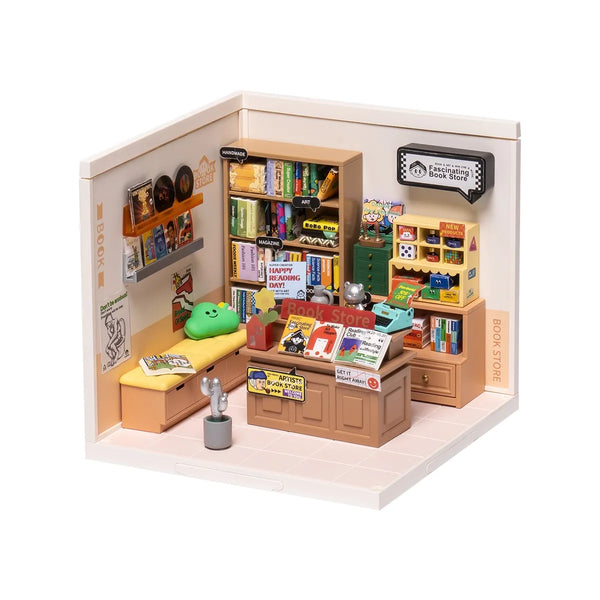 Robotime Rolife Super Creator Fascinating Book Store Plastic Miniature House kit DW004