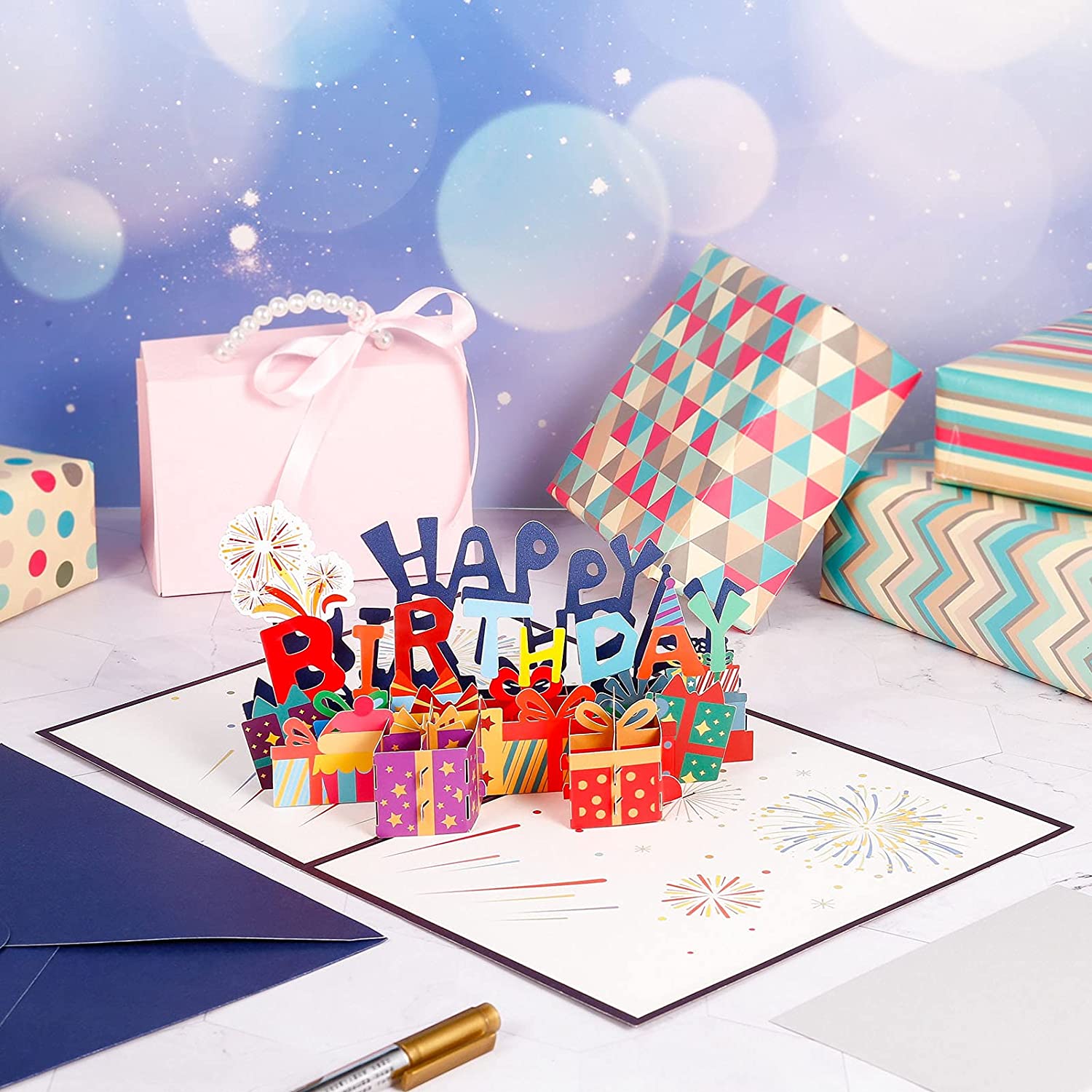 JIEYAO Birthday Cards For Women, Lotus Pop-Up Birthday Cards 3D Popup Birthday Gift Greeting With Envelope For Anniversary Birthday Special Celebration Personalised Gifts