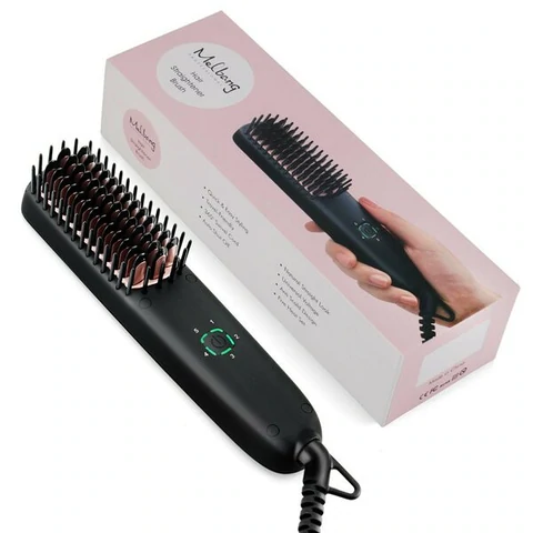 Melbang Mini Hair Straightener Brush Anti-scald Design Fast Straightening Wavy Curly Kinky Hair (7336925298888)