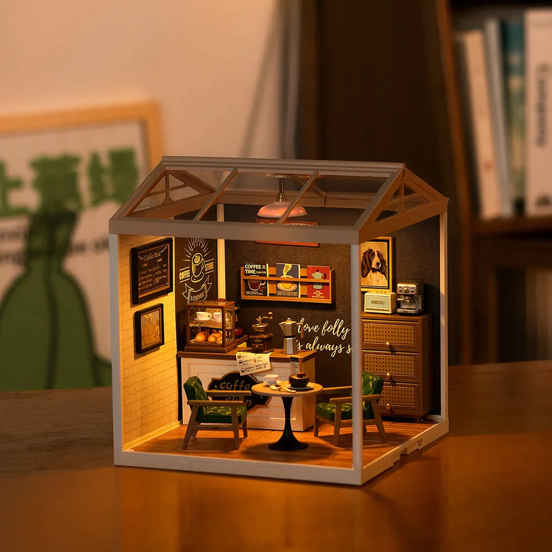Robotime Rolife Super Creator Breezy Time Cafe Plastic DIY Miniature House Kit DW001B