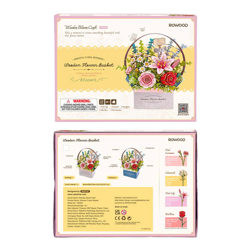 Robotime Rowood Wooden Flower Basket DIY 3D Puzzle TW03H