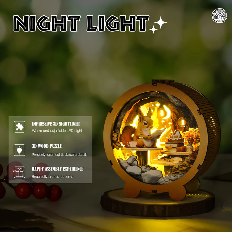Woodbests - Squirrel's Reading Kit - 3D Wooden Puzzle Night Light