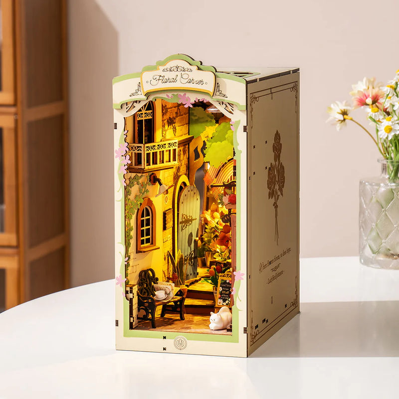 Robotime Rolife Floral Corner DIY Book Nook Shelf Insert Kit TGB09
