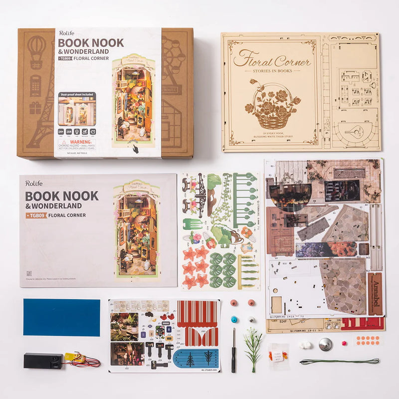 Robotime Rolife Floral Corner DIY Book Nook Shelf Insert Kit TGB09