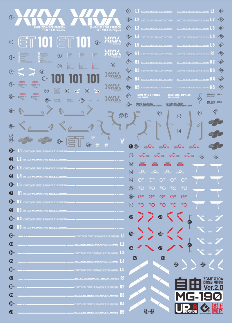 GUNDAM DECAL 190 MG 1/100 FREEDOM GUNDAM Ver.2.0