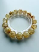 Natural Gold Rutilated Quartz Round Bead Bracelet – 13mm