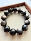 Natural Silver Obsidian Round Bead Bracelet – 19mm