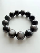 Natural Silver Obsidian Round Bead Bracelet – 19mm
