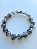 Natural Black Rutilated Quartz Round Bead Bracelet – 11mm