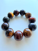 Natural Mixed Colour Tiger’s Eye Round Bead Bracelet – 19mm