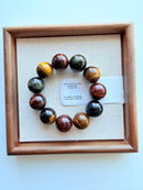 Natural Mixed Colour Tiger’s Eye Round Bead Bracelet – 19mm