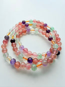 Natural Multi-Color Quartz 3-Loop Round Bead Bracelet – 6mm