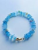 Natural Aquamarine Tumbled Chip Bracelet with Floral Accents