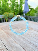 Natural Aquamarine Tumbled Chip Bracelet with Floral Accents