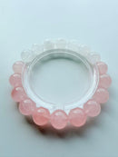 Natural White–Pink Gradient Quartz Round Bead Bracelet – 11mm