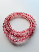 Natural Strawberry Quartz Round Bead 3-Loop Bracelet – 6mm