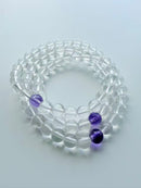 Natural Clear Quartz & Amethyst 3-Loop Round Bead Bracelet – 7mm