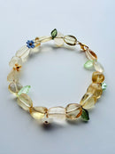 Natural Citrine Candy Beans Bracelet with Floral & Leaf Charms