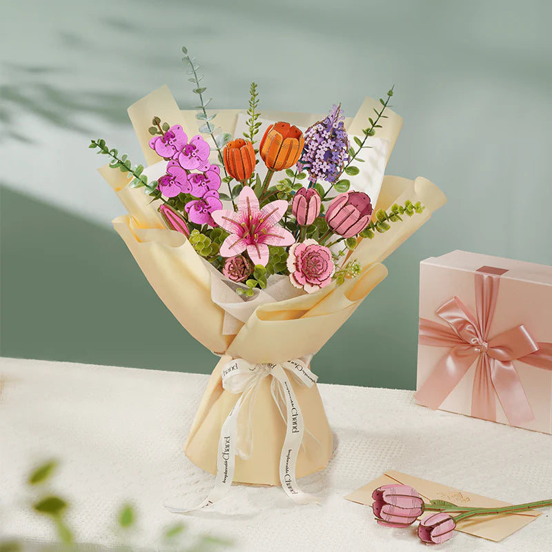 Robotime Rowood DIY Wooden FlowerPink Tulip 3D Wooden Puzzle TW082 (Pre-Order)
