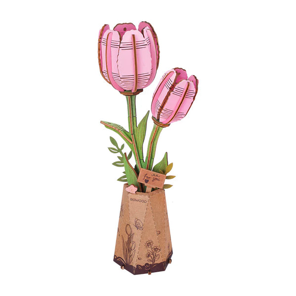 Robotime Rowood DIY Wooden FlowerPink Tulip 3D Wooden Puzzle TW082 (Pre-Order)