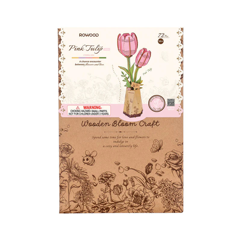Robotime Rowood DIY Wooden FlowerPink Tulip 3D Wooden Puzzle TW082 (Pre-Order)