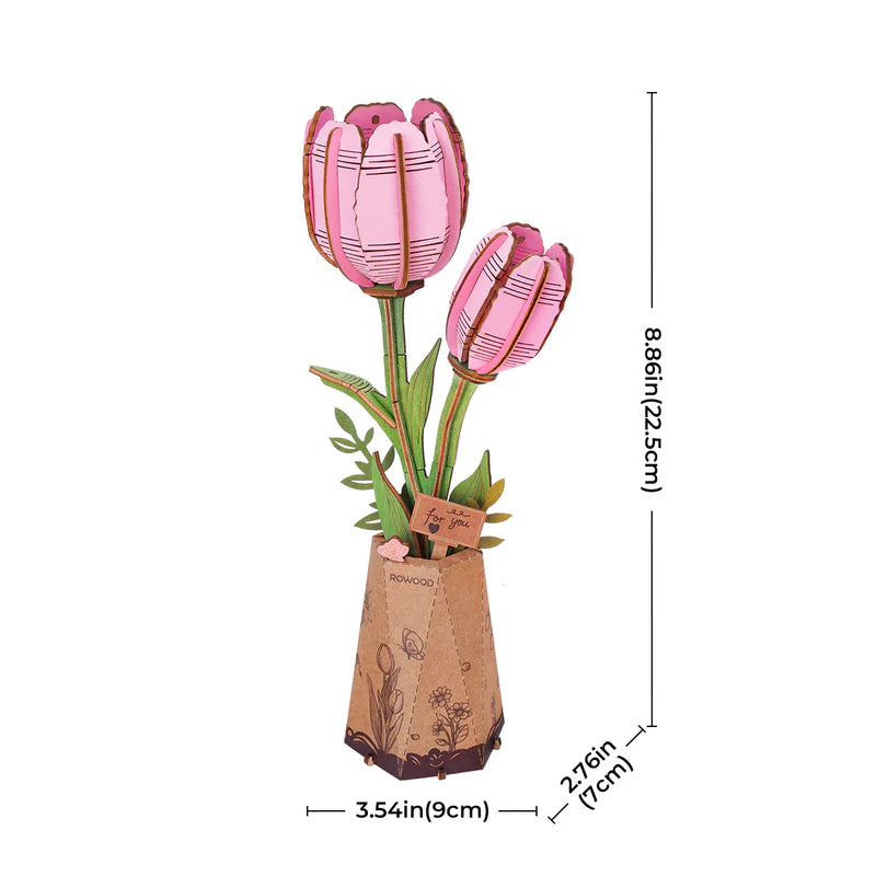 Robotime Rowood DIY Wooden FlowerPink Tulip 3D Wooden Puzzle TW082 (Pre-Order)