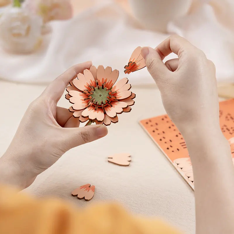 Robotime Rowood DIY Wooden Flower Light Orange Gerbera 3D Wooden Puzzle TW111 (Pre-Order)