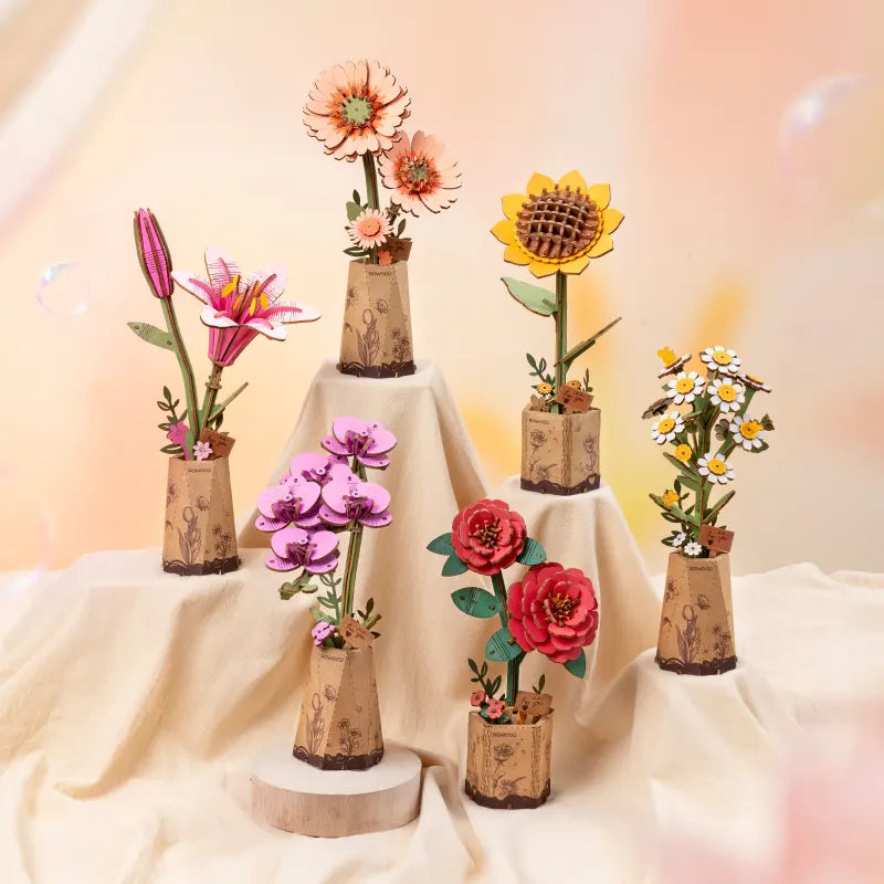 Robotime Rowood DIY Wooden Flower Light Orange Gerbera 3D Wooden Puzzle TW111 (Pre-Order)