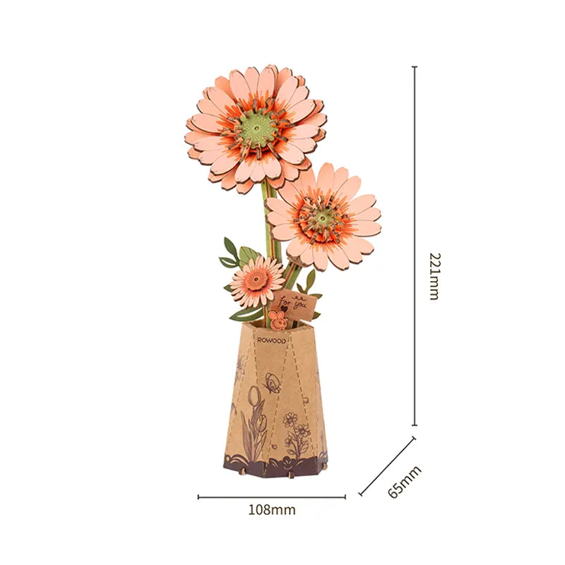Robotime Rowood DIY Wooden Flower Light Orange Gerbera 3D Wooden Puzzle TW111 (Pre-Order)