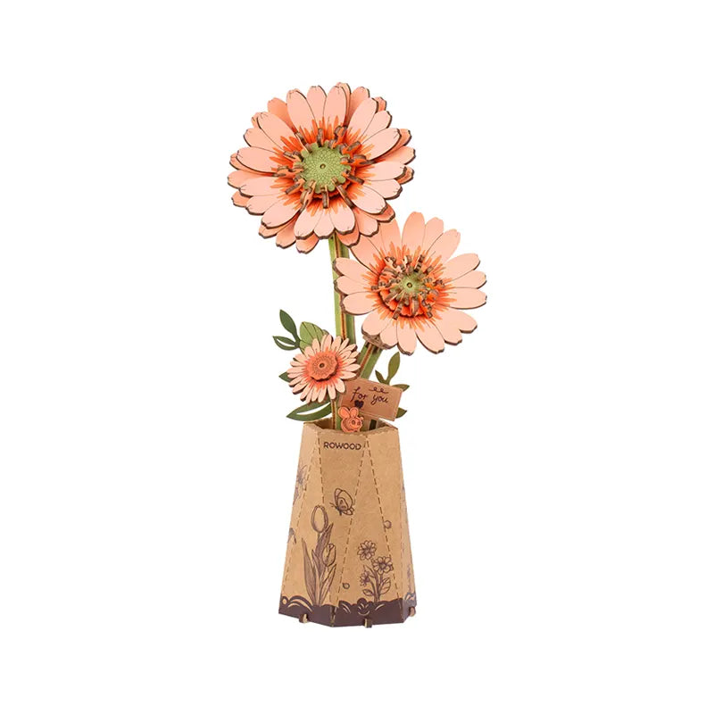 Robotime Rowood DIY Wooden Flower Light Orange Gerbera 3D Wooden Puzzle TW111 (Pre-Order)