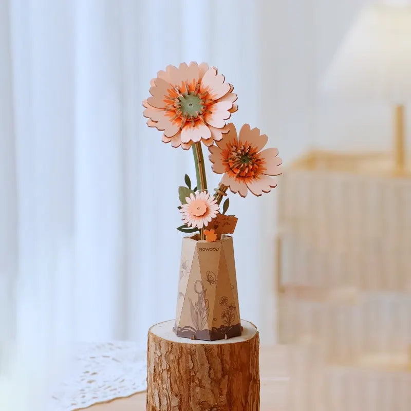 Robotime Rowood DIY Wooden Flower Light Orange Gerbera 3D Wooden Puzzle TW111 (Pre-Order)