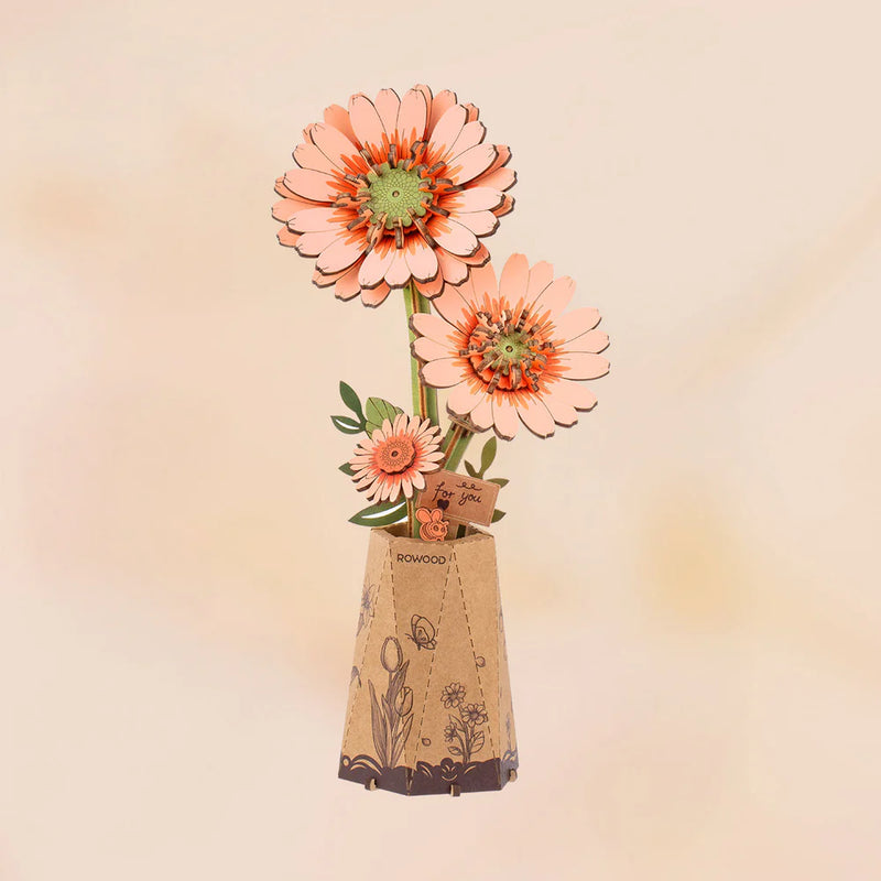 Robotime Rowood DIY Wooden Flower Light Orange Gerbera 3D Wooden Puzzle TW111 (Pre-Order)