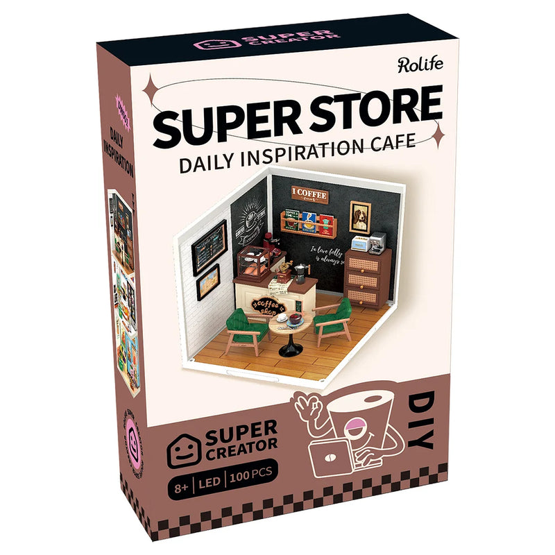 Robotime Rolife Super Creator Breezy Time Cafe Plastic DIY Miniature House Kit DW001B
